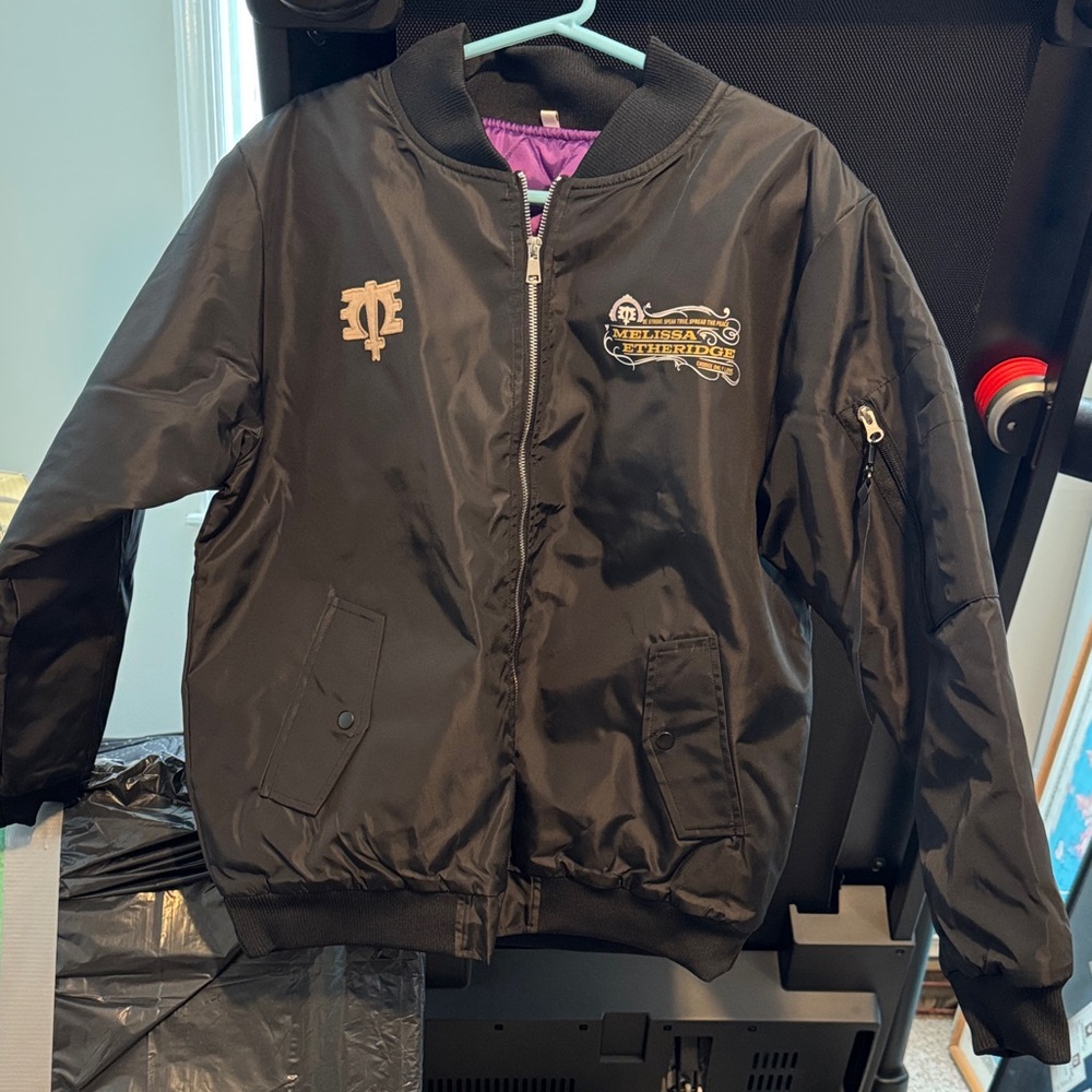 Melissa Etheridge Black Bomber Jacket with Embroidered Logo, Poster, CD & Patch